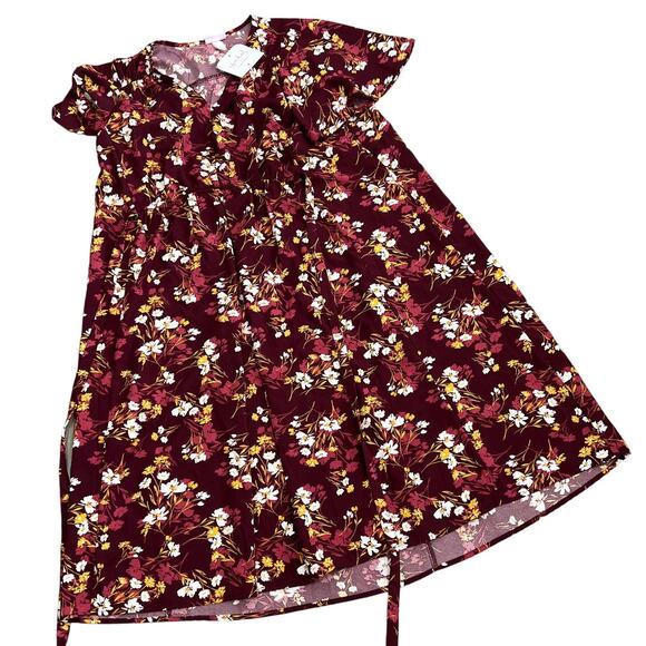 Isabel Maternity Floral Print Short Sleeve Woven Burgundy Dress - Small - NWT - Picture 1 of 6